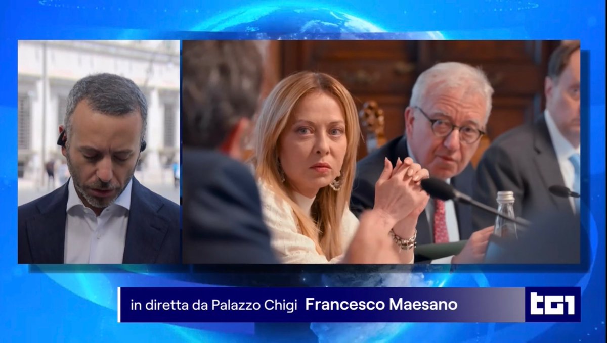 lestofante's tweet photo. @RaiUno @Tg1Rai bella questa inquadratura della premier, eh. Ma sono MESI che viene riciclata OGNI GIORNO nel servizio sul governo. Il confine tra propaganda e sciatteria é ormai indistinguibile. https://t.co/CsJw2ETPHF