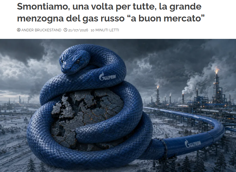 partigggiano's tweet photo. «I russi ci vendevano gas a buon prezzo, ora lo compriamo dagli americani a quattro volte tanto».

«Con il gas russo le bollette si abbassano».

"Le fake news russe sul gas si sprecano. È arrivato il momento di smontarle una per una.

"Una breve premessa di carattere generale.

Vendere gas all’Europa, per la Russia, assolve a una duplice funzione:

è un’enorme fonte di entrate;
è una leva geopolitica molto forte e un modo per indebolire l’UE, favorendo le relazioni bilaterali con i singoli Paesi.
La riduzione della dipendenza europea dal gas russo ha ridimensionato queste nostre vulnerabilità nei confronti della Russia. Il Cremlino ha perso un punto di forza su cui contava molto. Forse troppo, tanto da invadere l’Ucraina convinto che l’Europa si sarebbe piegata proprio a causa della dipendenza, nel febbraio del 2022, delle nostre economie dal gas russo.

La ragione per cui i proxy russi di casa nostra, come i 5 Stelle e la Lega, vogliono ripristinare gli acquisti di gas dalla Russia è esclusivamente questa: a loro non interessa delle bollette degli italiani, basti pensare alle battaglie dei 5 Stelle contro i rigassificatori o il TAP che trasporta gas dall’Azerbaigian; a loro interessa solo aumentare l’influenza del Cremlino nella vita economica, quindi anche politica, dei Paesi europei, in modo da rafforzare la Russia e indebolire sia l’UE come istituzione, sia i singoli Stati membri.

Nel 2022, con la decisione di ridurre la dipendenza dal gas russo, ci siamo liberati di molte catene. Quello dei filorussi è semplicemente un tentativo di rimettercele. E dobbiamo impedirlo in tutti i modi.

Fine premessa, entriamo nel merito della questione". 

L'articolo di Ander Bruckestand continua su InOltre. Il link nel primo commento.