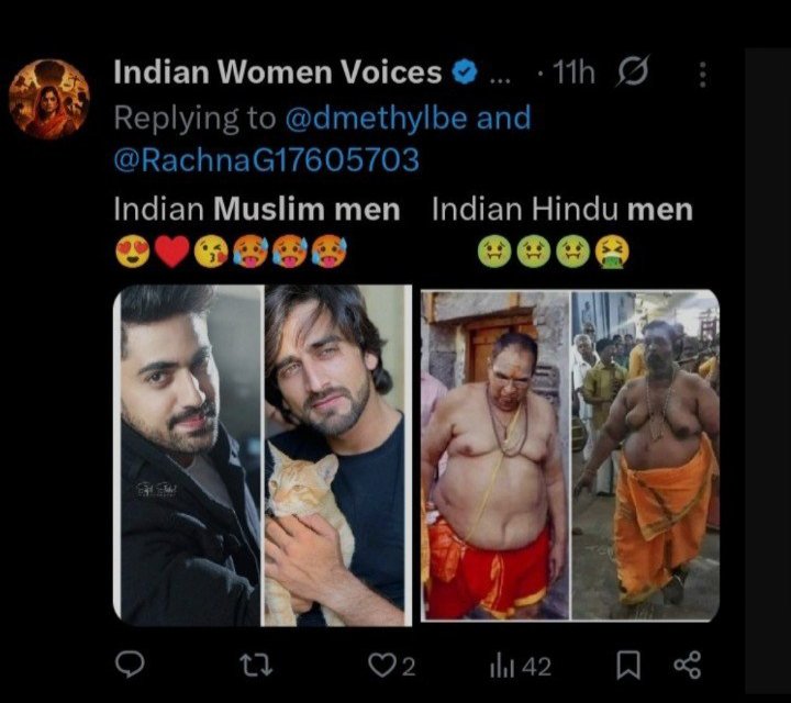 SensitiveNub's tweet photo. This Indian woman's voice account used to post like this, where she degrades Hindu men, praises muslims their group mocks the victims of the Pahalgam attack, and even mocks the death of Atul Subhas https://t.co/qNdpqLzNV0