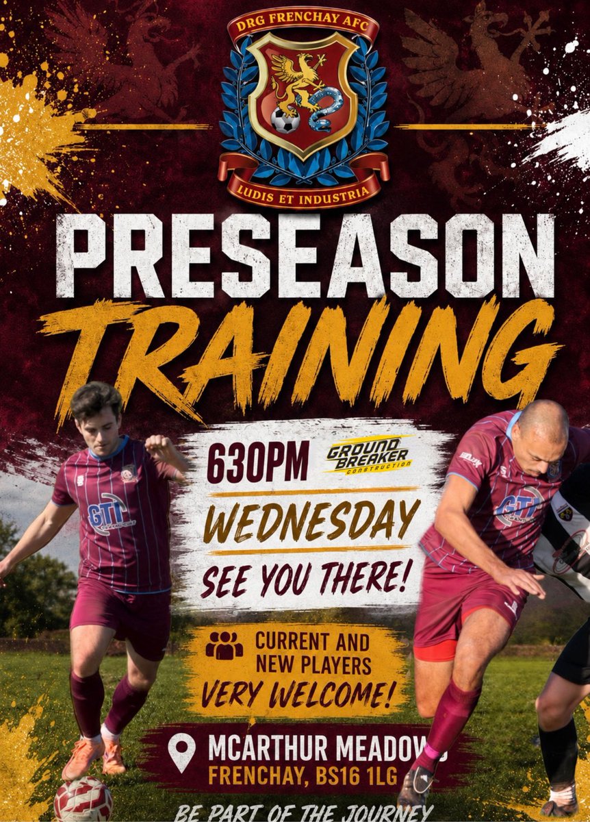 UPTHEDURGE's tweet photo. ⚽️ OPEN PRE-SEASON TRAINING! ⚽️

Looking for a new club? Fancy getting back into football? Come and join us this Wednesday at 6:30pm!

Current &amp; new players — EVERYONE WELCOME! 💪⚽️

📍 McArthur Meadows, Frenchay, BS16 1LG

Come down and be part of the journey! 💜 🩵

#UpTheDurge https://t.co/muGiu8MuqL