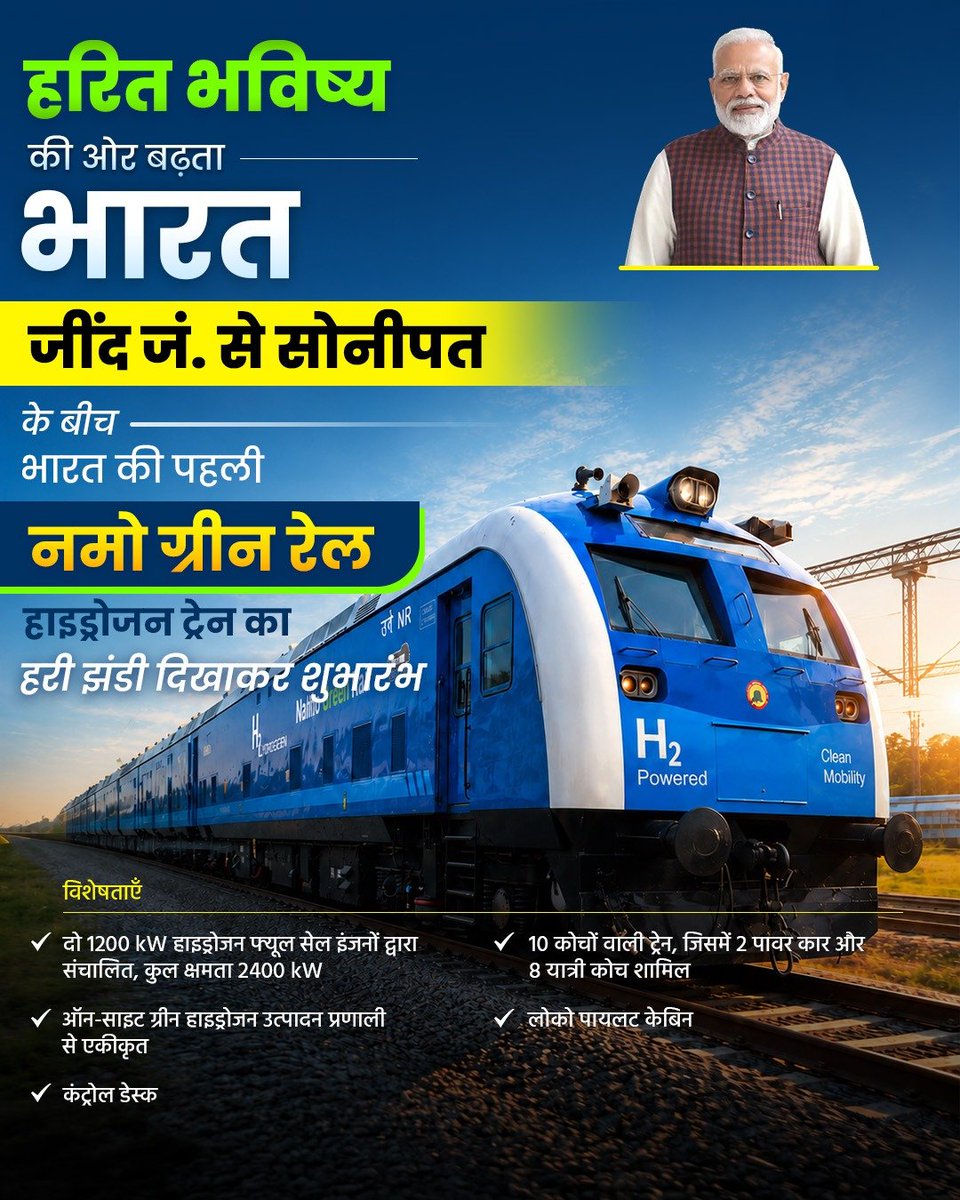 FatahAhad's tweet photo. A new chapter begins! 🇮🇳🚆 Proud to see India's first Hydrogen Train becoming a reality. The future of railways is here. 💚 #HydrogenTrain #IndianRailways 
@RailMinIndia 
@AshwiniVaishnaw 
@SCRailwayIndia 
@narendramodi https://t.co/H5A3tJZtsb