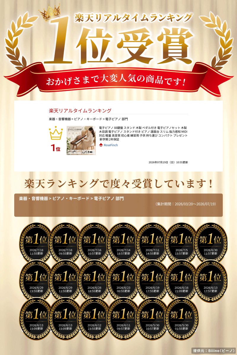 bot273126696's tweet photo. ピアノって実は88鍵盤が標準なんです🎹 この木製スタンド付きの電子ピアノなら、本格的な鍵盤感を感じながら、380種類の音色で演奏が楽しめる。17,380円とお手頃で、楽天ランキング上位の人気商品です。
初心者さんの練習にもぴったり🎵 みんなはどんなジャンルを弾きたい？

<PR> https://t.co/076tpAZz5h