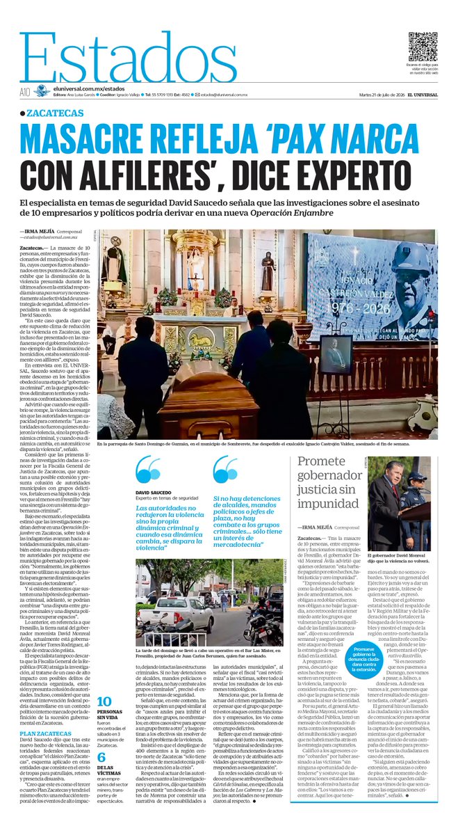 El_Universal_Mx's tweet photo. ¡Buenos días, lectores! Iniciamos la jornada informativa
con la portada de EL UNIVERSAL y sus secciones este 21 de julio https://t.co/Z1NMhjlzXI https://t.co/ZyxgFo4ca1