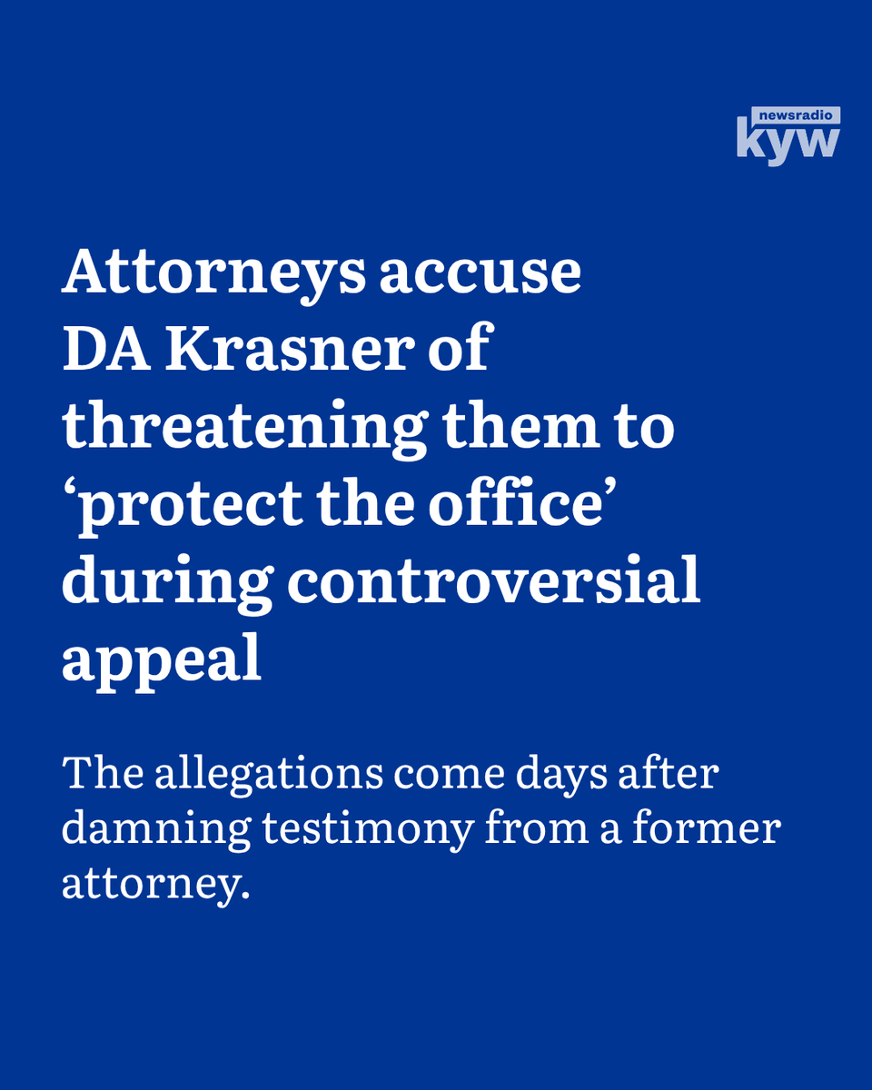 KYWNewsradio's tweet photo. Two Philly District Attorney’s Office attorneys say Krasner told them to “protect the office” or face consequences as they handled a controversial appeal in federal court. The allegations come days after damning testimony from a former attorney.

More: https://t.co/4kKr6ikwlc https://t.co/RpHUl3Abpa