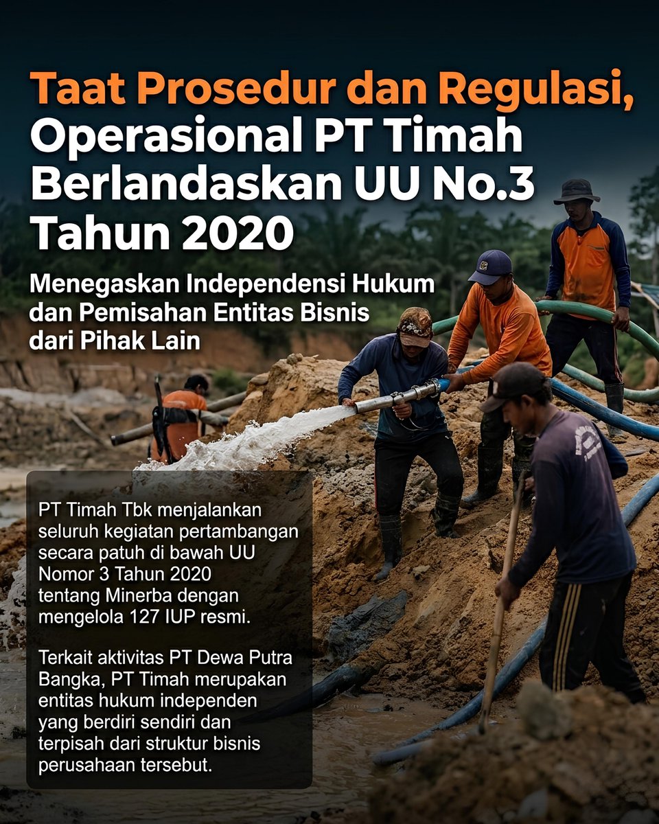 newsdigix's tweet photo. Kegiatan pertambangan memerlukan kepatuhan terhadap regulasi. PT Timah menjalankan operasional berdasarkan UU No. 3 Tahun 2020 tentang Minerba serta menegaskan setiap entitas memiliki tanggung jawab hukum masing-masing. #bangkabelitung #pttimah #timahfu #Minerba #Fakta https://t.co/13freEMMez