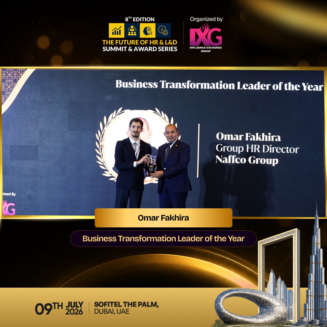IXG2024's tweet photo. Huge congratulations to Omar Fakhira for winning the "Business Transformation Leader of the Year" award at the #8thixghrlnd2026!

🌐 https://t.co/Ezxa9HI5eO

#ihrlndseries #HRSummit #StrategicHR #HRAwards #DubaiBusiness #HRLeadership #CorporateSuccess #LAndD #TalentManagement https://t.co/DozkeZBH12