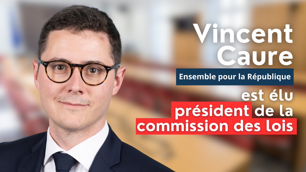 AssembleeNat's tweet photo. 📣 Vincent Caure (@vincent_caure), membre du groupe "Ensemble pour la République", est élu président de la commission des lois.
#DirectAN https://t.co/f8KpH7nEFf