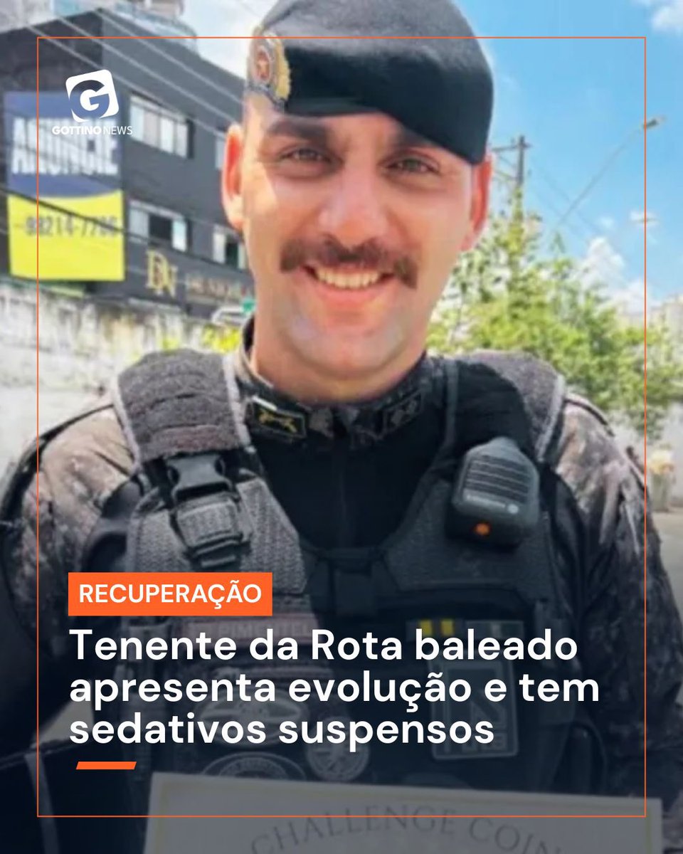 RGottino's tweet photo. O tenente da Rota Ronickson Pimentel dos Santos, baleado na cabeça durante um atentado em São Caetano do Sul (SP), apresentou evolução no tratamento. Segundo a família, os sedativos foram suspensos, ele responde a estímulos e não apresenta febre.

Foto: Reprodução/Redes sociais https://t.co/duJJSkWDL1