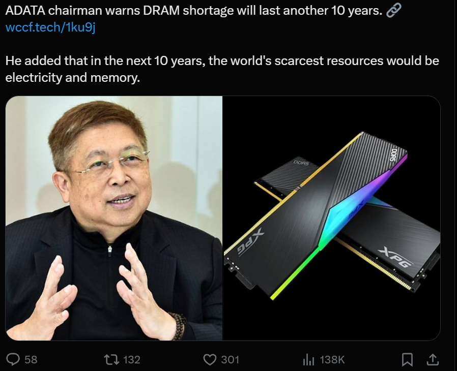 alojoh's tweet photo. If he is right you better get yourself some Micron, SK Hynix, or Samsung stock. https://t.co/G8uRZvgPa3