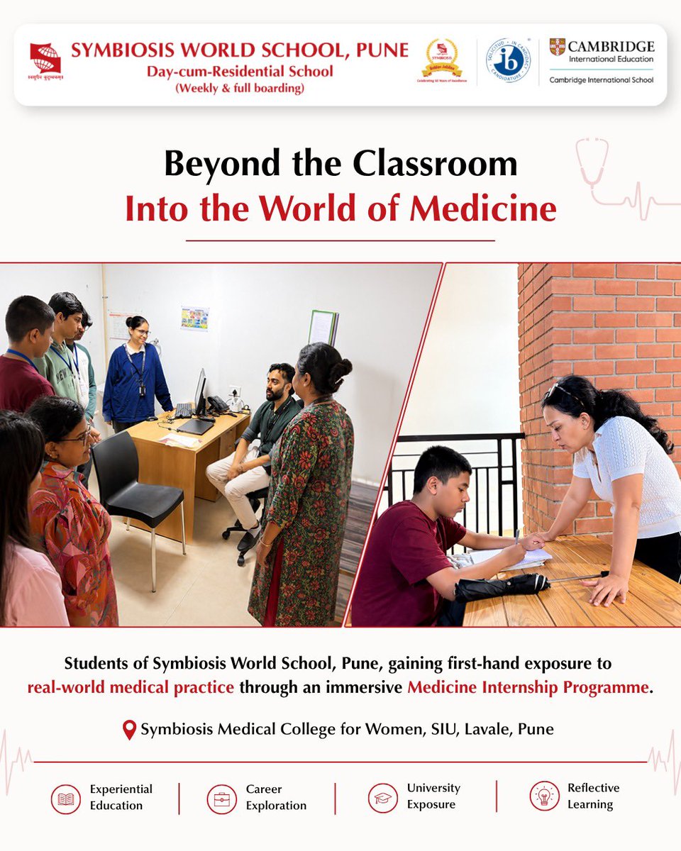 SWSPune's tweet photo. Where curiosity meets real-world learning.
Our #MedicinelnternshipProgramme in collaboration with SMCW gives students at #SWSPune first-hand exposure to healthcare.

#Admissionsopen for grades 3-12
Book a campus visit &amp; experience it yourself: https://t.co/HglUpv7pWy https://t.co/zTnLG1lY5C