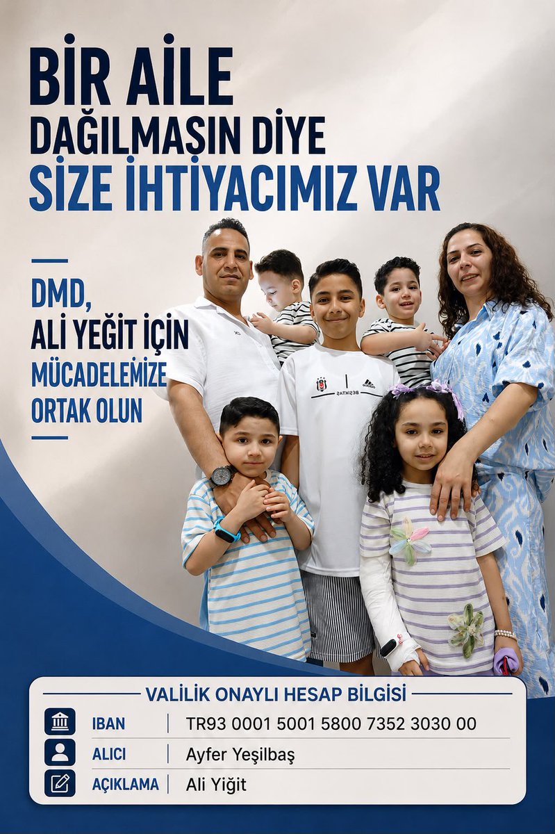 DmdAliyeUmutOl's tweet photo. Ali Yiğit’in zamanı çok kıymetli. Ailesini bu zorlu mücadelede yalnız bırakmayalım. Bir paylaşım, bir destek, bir umut olabilir. 💙

https://t.co/JTwPyX0s5u

#YiğitYanlızDeğilsin 

*VALİLİK ONAYLI HESAP BİLGİLERİ*
TR93 0001 500158007352 3030 00
Alıcı:Ayfer Yeşilbaş
Açıklama:Ali Yiğit Yeşilbaş
Faaliyet No:34.2025.2798

*YURT DIŞI BAĞIŞ BİLGİLERİ*
İban:NL49 INGB 0119 9856 16
AlicI: SMA DMD KIDS
Sms DMDALİ 7585 📲

@tuncay17yenice1
@TuranAskeri07 
@BaBaSuLTaN19O5
@muratsahin2023
@kizil_capulcu
@BagcilarBld
@yasinyildizbb