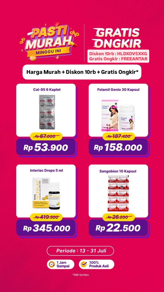 dwsafitriii's tweet photo. Gassss

Beli di Halodoc murahnya kebangetan !
Dapet tambahan diskon 10rb + gratis ongkir juga.

Pake kode ini
Diskon 10rb : HLDXOV5XKG
Gratis Ongkir : FREEANTAR https://t.co/w79TSJF1so