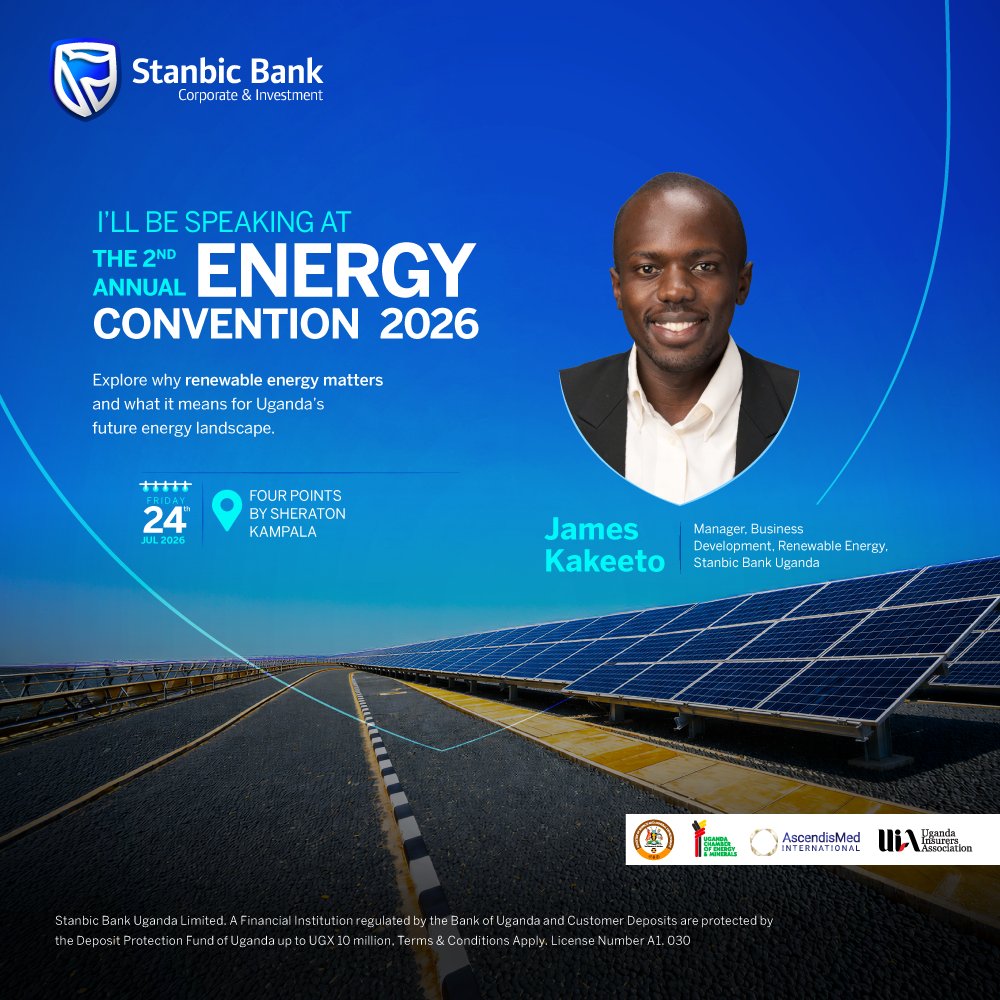 stanbicug's tweet photo. What does Uganda's energy future look like  and who's funding it?

James Kakeeto, our Manager, Business Development – Renewable Energy, takes the stage at the 2nd #EnergyConvention2026 to unpack why renewable energy matters for the country's next chapter.

 #DrivingUgGrowth https://t.co/hwL0BTW1Za