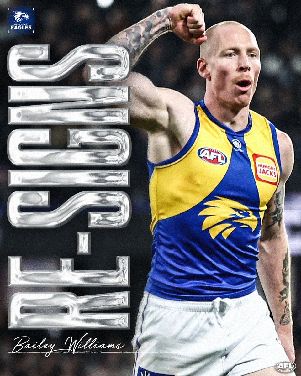 AFL's tweet photo. West Coast's Bailey Williams has committed his long-term future to the Eagles after signing a six-year contract extension ✍️

More details: https://t.co/XMUTATFB4A https://t.co/rwROCu35q7