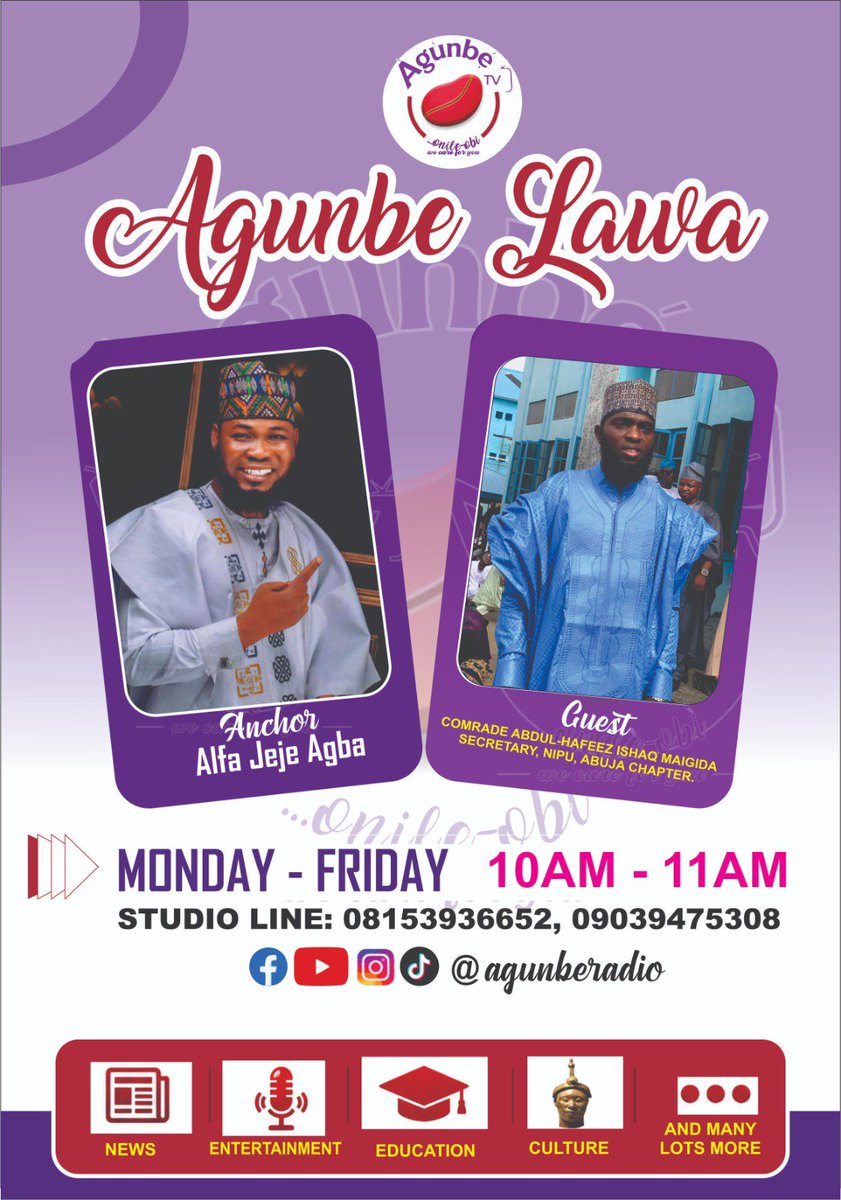 insideIkirun's tweet photo. *JOIN ABDUL-HAFEEZ MAIGIDA ON AGUNBE RADIO THIS MORNING....WWW.AGUNBERADIO.COM.NG* https://t.co/s8Fd0UEtwS