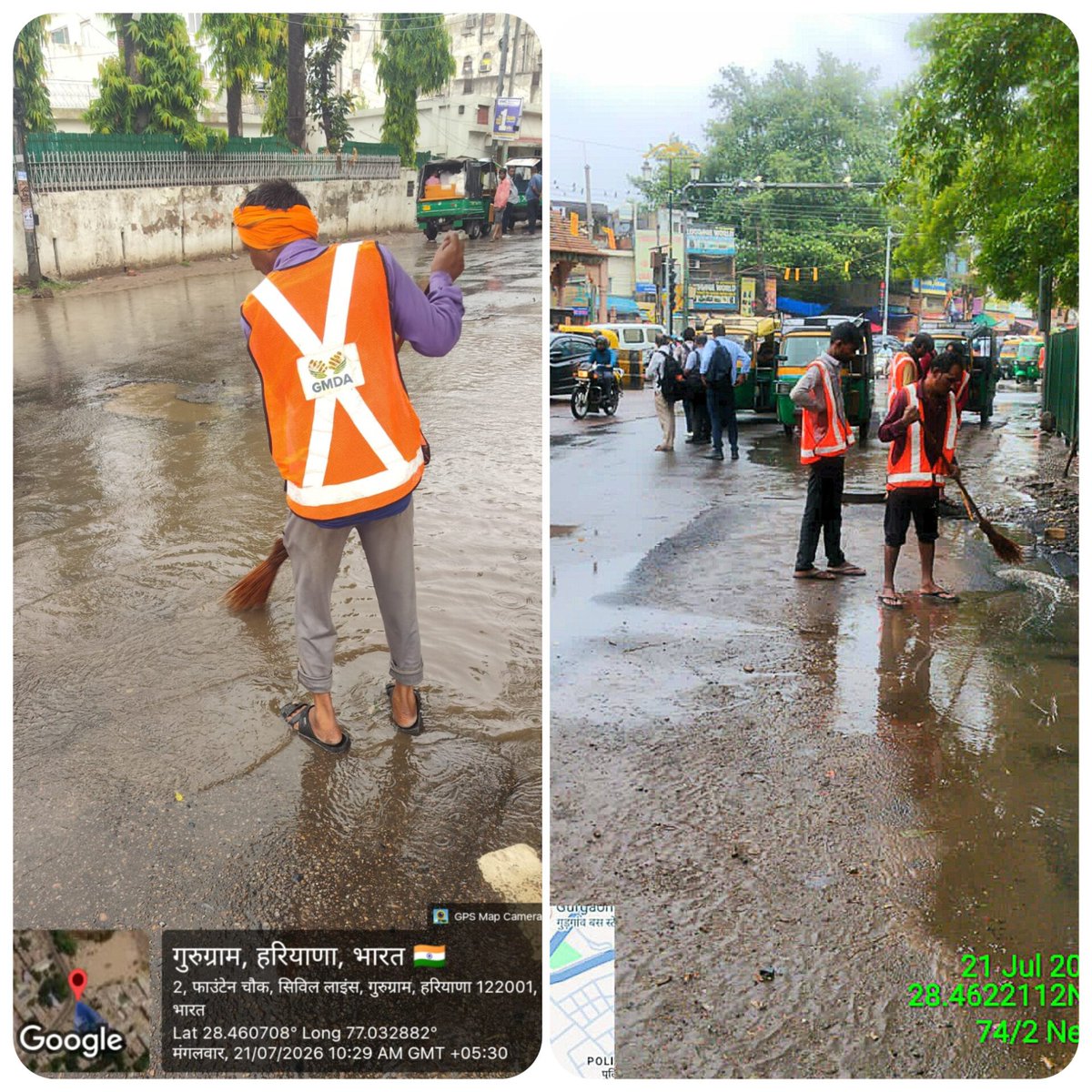 OfficialGMDA's tweet photo. Stormwater accumulated at Agarsen Chowk has been successfully cleared by field teams. Continuous monitoring is being carried out to keep key corridors free from waterlogging.

#GMDA #Gurugram #MonsoonResponse #StormwaterManagement #UrbanInfrastructure #CityMaintenance #DrainageManagement