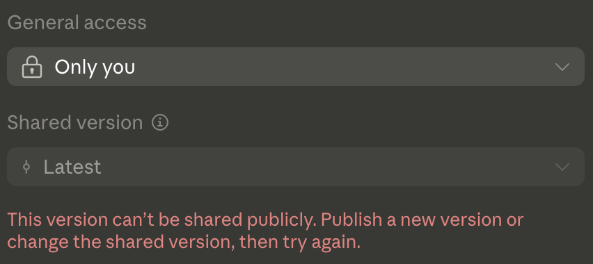 CJoerga's tweet photo. Huge fan of creating html files about my codebase or project and also the artifacts features which makes this process way easier and faster but I keep getting this error when trying to share an artifact. 
Anybody else having this problem?
@ClaudeDevs @trq212 @claudeai https://t.co/JlfpS8PwGH