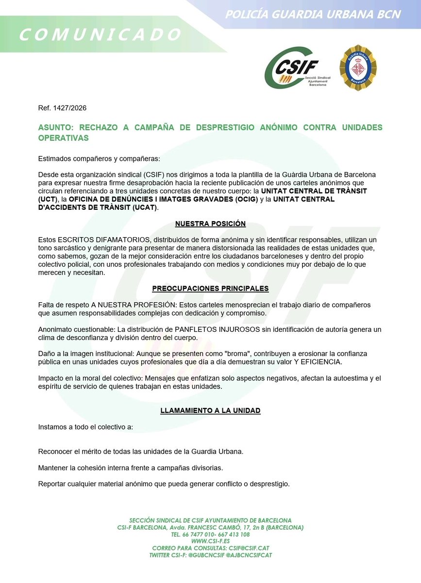 GUBCNCSIF's tweet photo. 🟢 COMUNICADO en defensa de las unidades UCT, UCAT y OCIG así como de la unidad en el sí de todas las unidades de la GUB. https://t.co/NyPmMqccmK