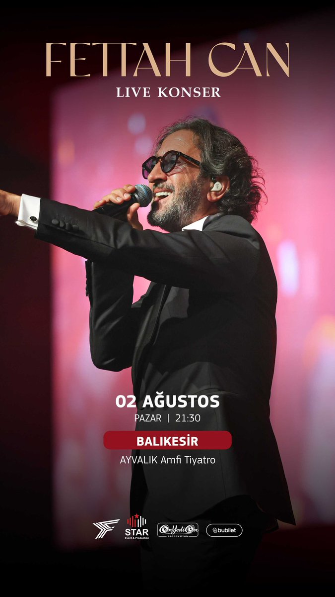 fettahcan's tweet photo. Ağustos ayında Ege esintisi eşliğinde, şarkılarımızı hep bir ağızdan söylemeye geliyoruz! ✨🎤

📅 Ağustos Turne Takvimi:
• 02 Ağustos Pazar | Ayvalık Amfi Tiyatro (21:30)
• 08 Ağustos Cumartesi | Datça Açıkhava Tiyatrosu 
• 09 Ağustos Pazar | Kuşadası Altın Güvercin Açıkhava Tiyatrosu 

🎟️ Biletler: Bubilet’te!

https://t.co/oKpif9kf8m