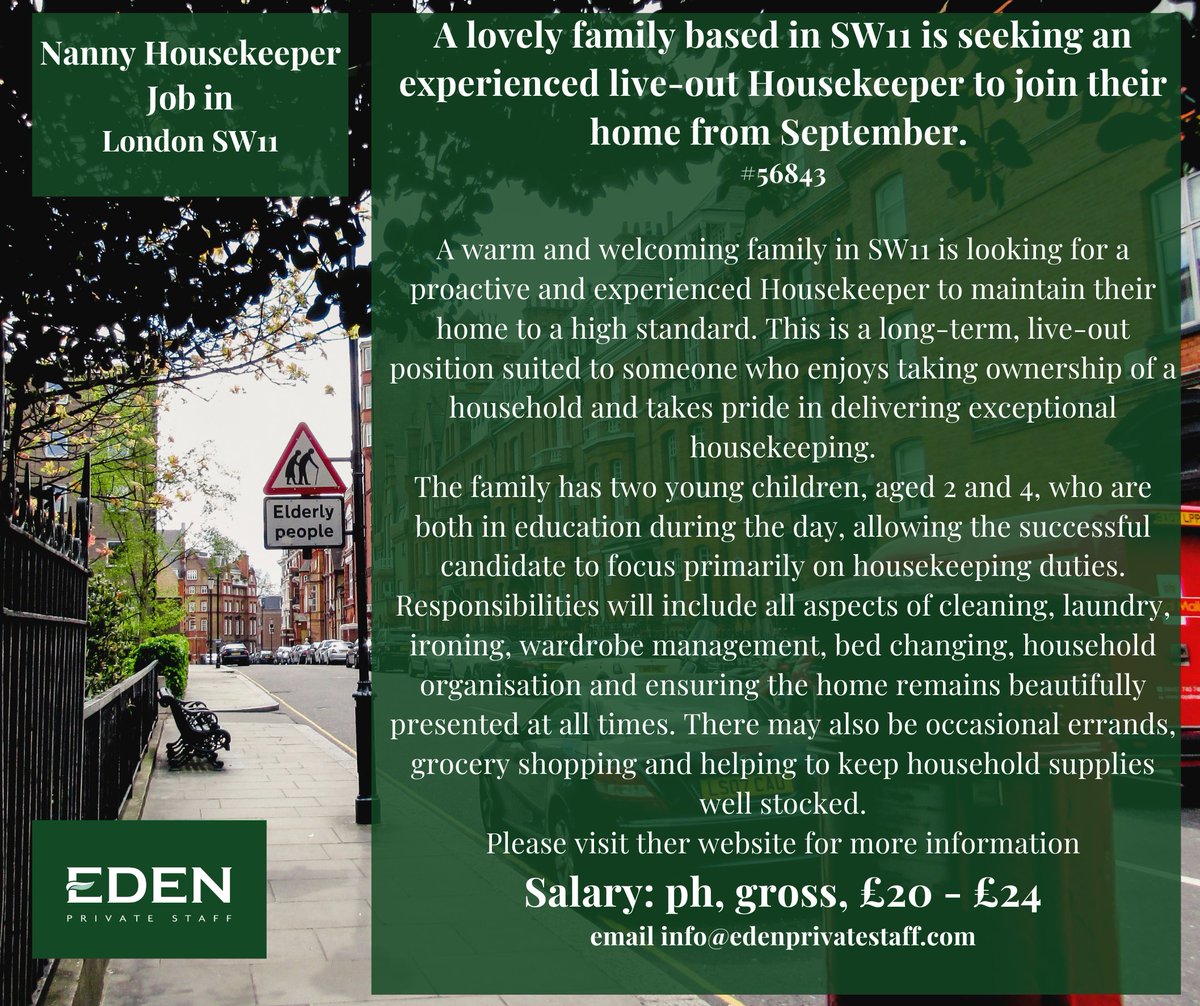 EdenPrivateStaf's tweet photo. ✨ Nanny Housekeeper / Housekeeper Role in London SW11 ✨

https://t.co/iMpje8Y9cx

#NannyHousekeeper #HousekeeperJob #SW11Jobs #LondonHousekeeper #PrivateHousehold #DomesticStaff #PrivateStaff #EdenPrivateStaff #LondonJobs #FamilySupport #LiveOutRole #HousekeeperRecruitment https://t.co/gDMvNnVYIx