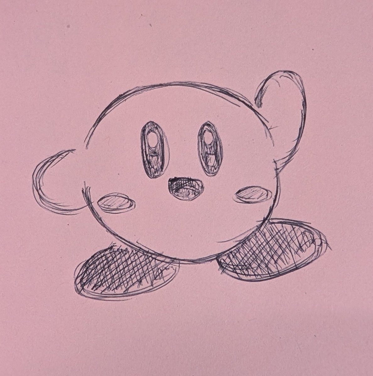 arisiamagic's tweet photo. ボールペンのラフもまだ描けてるけどこれが線画＆色塗りになると下手くそになるから不思議よね🤔
もっとカービィちゃんを可愛く描けるようになりたいなぁ(⁠*⁠´⁠ω⁠｀⁠*⁠)

#星のカービィ
#ファンアート https://t.co/2GV443ldUH
