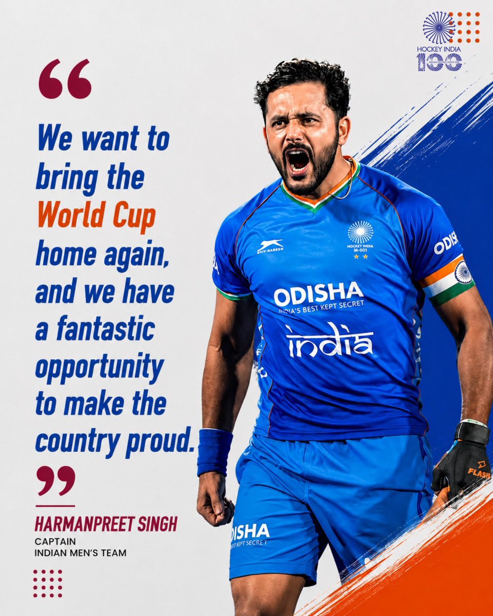 TheHockeyIndia's tweet photo. Eyes on the ultimate prize. 🇮🇳🏑

Captain Harmanpreet Singh shares his thoughts as the Indian Men's Team prepares for the FIH Hockey World Cup Belgium &amp; Netherlands 2026.

🎥: Star Sports Network &amp; JioHotstar
🗓️: August 15–30

#HockeyIndia #IndiaKaGame #HWC2026 #RoadToTheWorldCup https://t.co/uiZlobbTV3