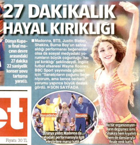 GultekinBerkant's tweet photo. Her olayı yanlış yerden görüp halkı aptallaştırmak için milyarlarca lira harcanıyor. Hürriyet, Dünya Kupası final maçının devre arasında sahnelenen şov için "Hayal kırıklığı" başlığıyla bir haber yayınlamış. Türkiye'de bir gazetenin şovun niteliğinden önce neden TRT tarafından gösterilmediğini tartışması gerekiyor. Bu kafa şehirleri sel bassa "Halk serinledi" diye manşet atacak düzeye geldi.