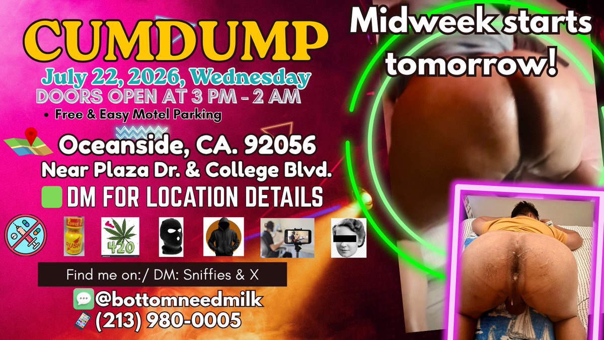 bottomneedmilk's tweet photo. Tomorrow.
Door open at 3 PM.
DM for location details.
@CumDumpClub @uncommondickk https://t.co/hU8iZaizgF