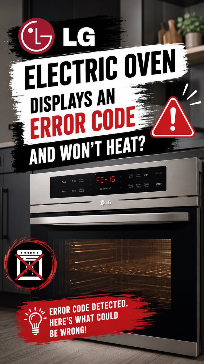 Repair_servicee's tweet photo. LG electric oven displaying an error code and won't heat? The problem may be a faulty control board, temperature sensor, heating element, or wiring. Don't ignore recurring errors. Contact Chula Vista Appliance Repair Company today for fast, professional oven repair. https://t.co/DWijC8fGml