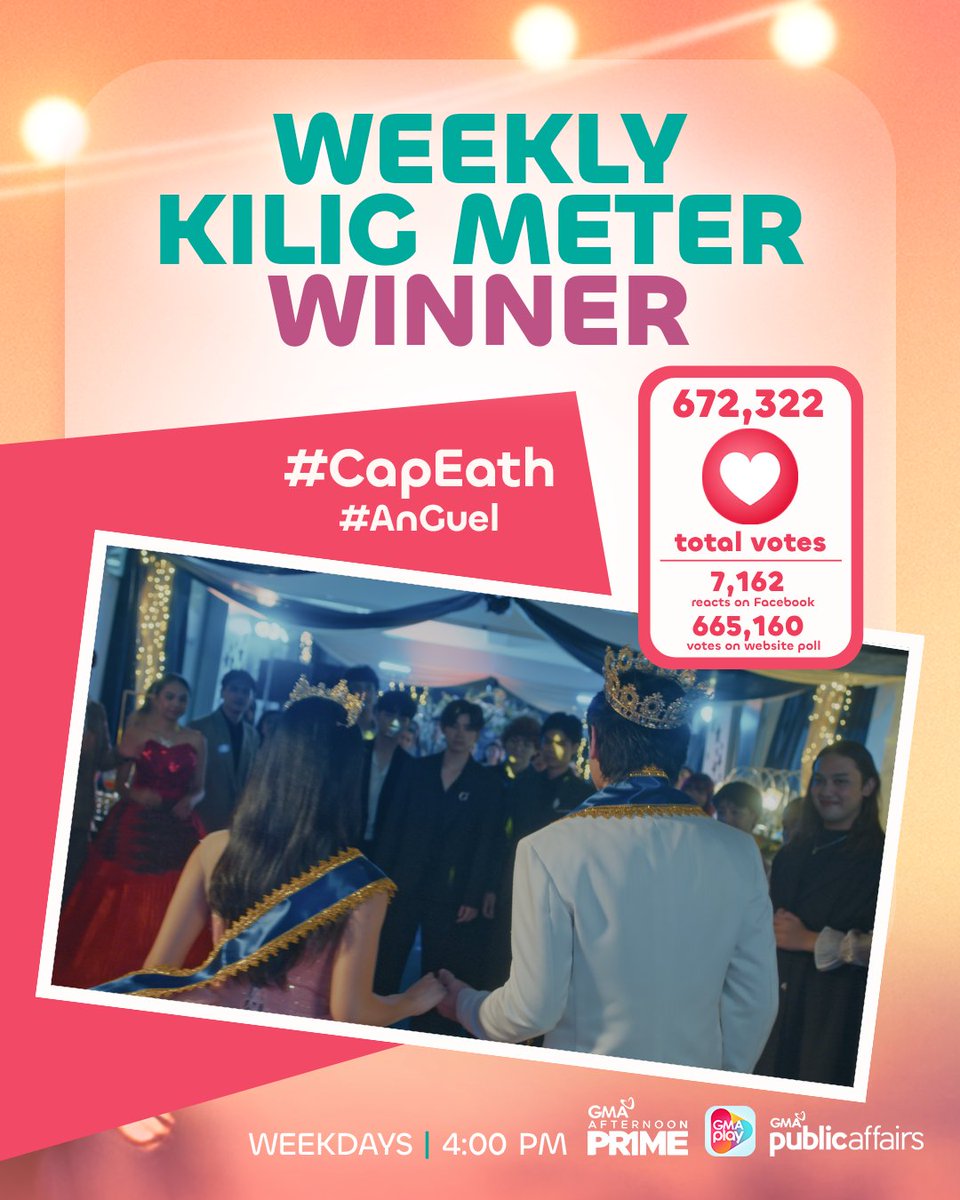 gmanetwork's tweet photo. #YMFS KILIG METER WINNER OF THE WEEK IS… 🏆

#AnGuel! 🩷💙

Kuhang-kuha nina Angel at Miguel ang puso at kilig ng Faves this week! 

Ramdam na ramdam ang chemistry, kaya naman sila ang nanguna sa ating kilig meter last Friday! 🫶

Pero teka… sino naman kaya ang mananaig this week? 😍

Kaya tutok ulit bukas sa “You’re My Favorite Song” weekdays, 4:00 PM sa GMA Afternoon Prime!

#YMFS #YoureMyFavoriteSong #YMFSAnGuel