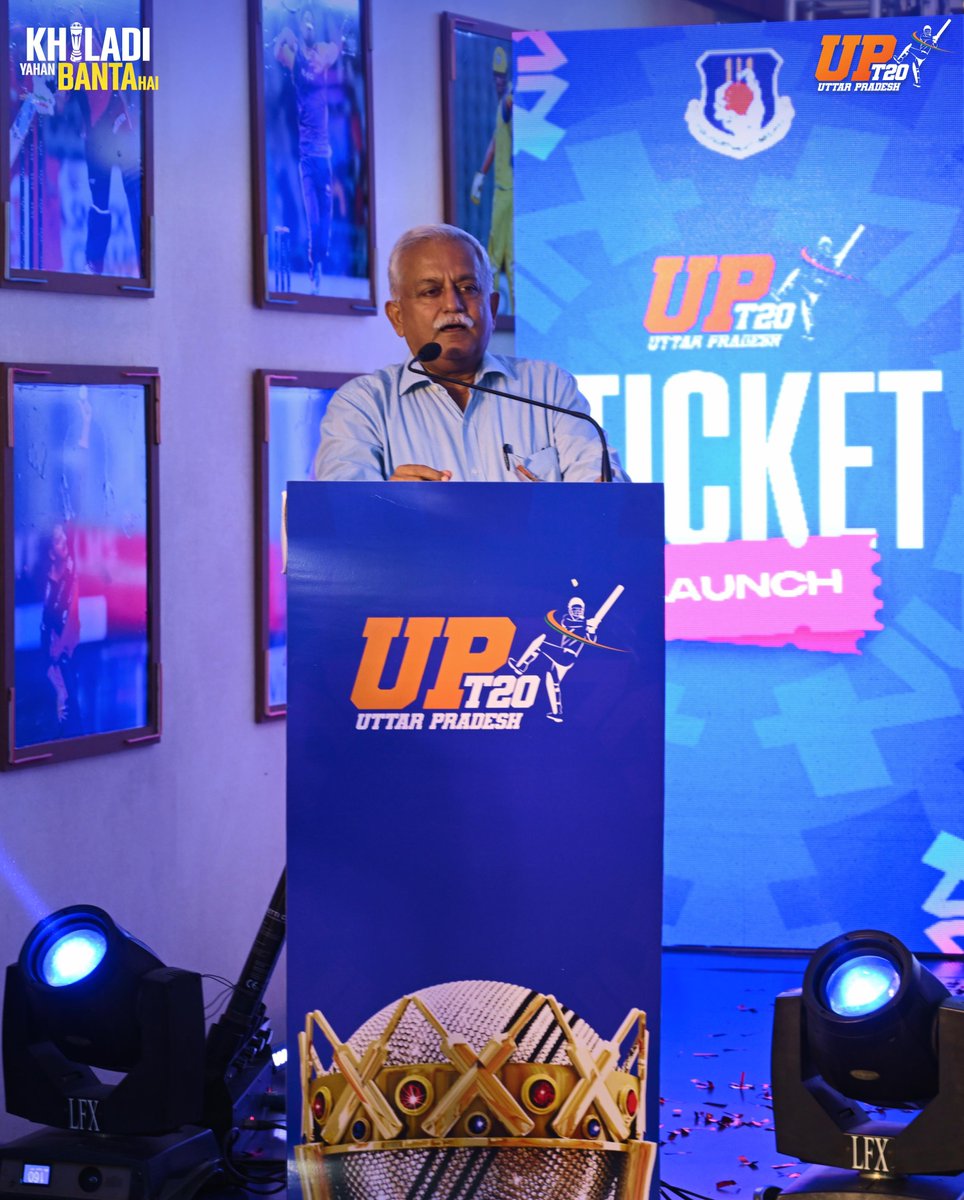 t20uttarpradesh's tweet photo. Our Chief Guest, Shri Awanish K. Awasthi, Advisor to the Hon’ble Chief Minister of Uttar Pradesh, shares his thoughts on the growing journey of UPT20.

#UPT20 #KhiladiYahanBantaHai #IssBaarSeason4 #OpeningConcert https://t.co/jJQfwHTtkF