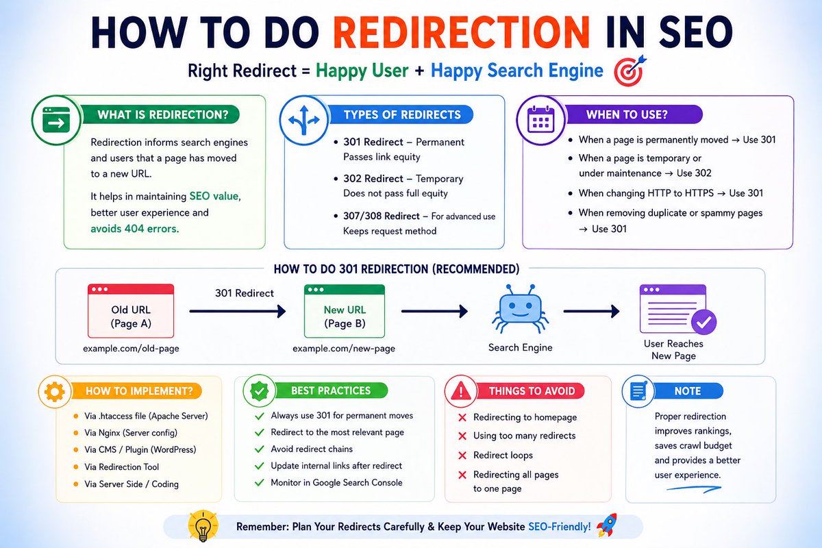 kumar98622's tweet photo. 🚀 SEO Tip: Redirection Done Right!

A proper redirect isn’t just about sending users from one page to another—it’s about preserving SEO value, improving user experience, and helping search engines understand your website structure.

#SEO #TechnicalSEO #SEOTips #Redirection https://t.co/2opMlZhAfy