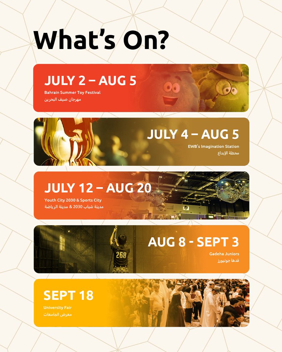 ewbahrain's tweet photo. Mark your calendars📅! 
Our venue is hosting an incredible mix of events you won’t want to miss 🤩

Swipe to see what’s coming up, and visit our website to explore the full calendar: https://t.co/EpMct2T6eq https://t.co/0DSVCu8isX