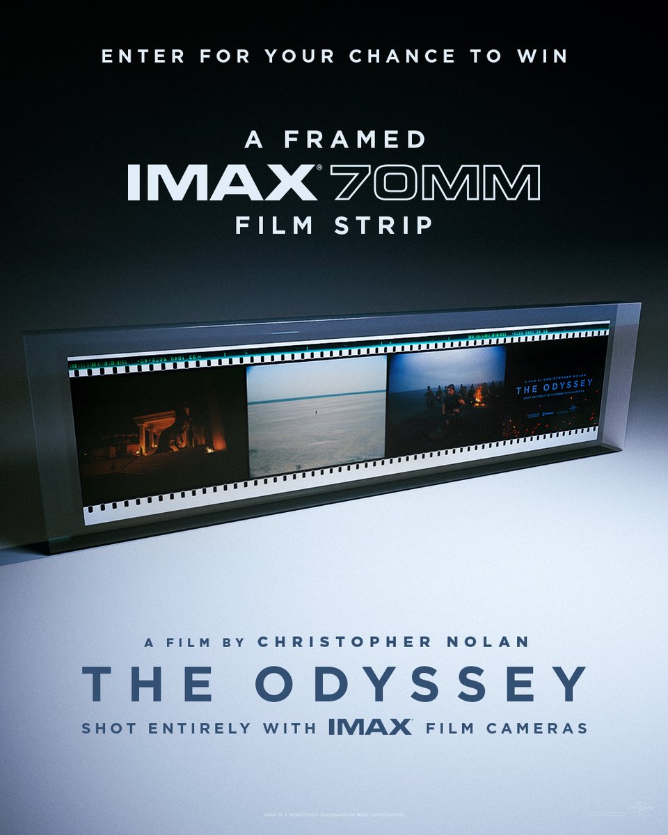 ODEONCinemas's tweet photo. Now a piece of it could be yours. 🎞️✨
 
WIN* a framed IMAX 70mm film strip from The Odyssey.

To enter:
❤️ Like this post
 👥 Follow us
 💬 Tag the person you'd bring on this epic journey

*UK residents only
*T&amp;Cs apply 📲 https://t.co/80CKAxvhbA https://t.co/qChg91DCyR