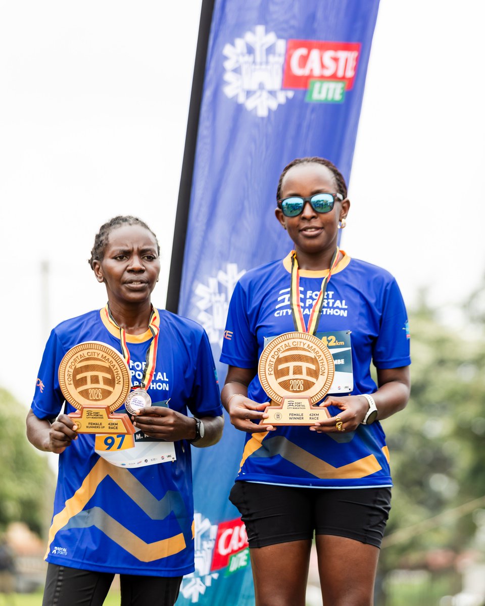 FPcitymarathon's tweet photo. 🏆 Top 3 finishers in the 42km Women's race. 

🥇 Mirembe Linda - 4:01:21
🥈 Koech Maurine - 4:04:51
🥉 Hilda Nkoola - 4:11:29 

They took on Fort Portal’s toughest terrain and made standard-setting history with every stride. 

Linda, Maurine, @HildaNkool8497  We see you. We celebrate you.👑🧡

#fortportalcitymarathon