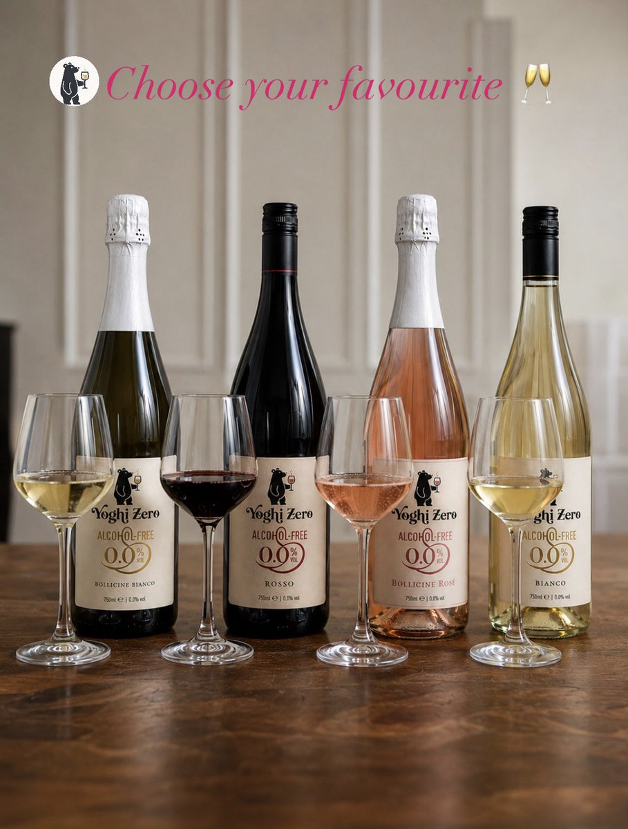 YoghiZero's tweet photo. Four wines. Zero alcohol. Endless moments. 🍷✨
#yoghizero #alcoholfreewine #zeroalcohol #italy #winelover https://t.co/g8lNZ7KHyL