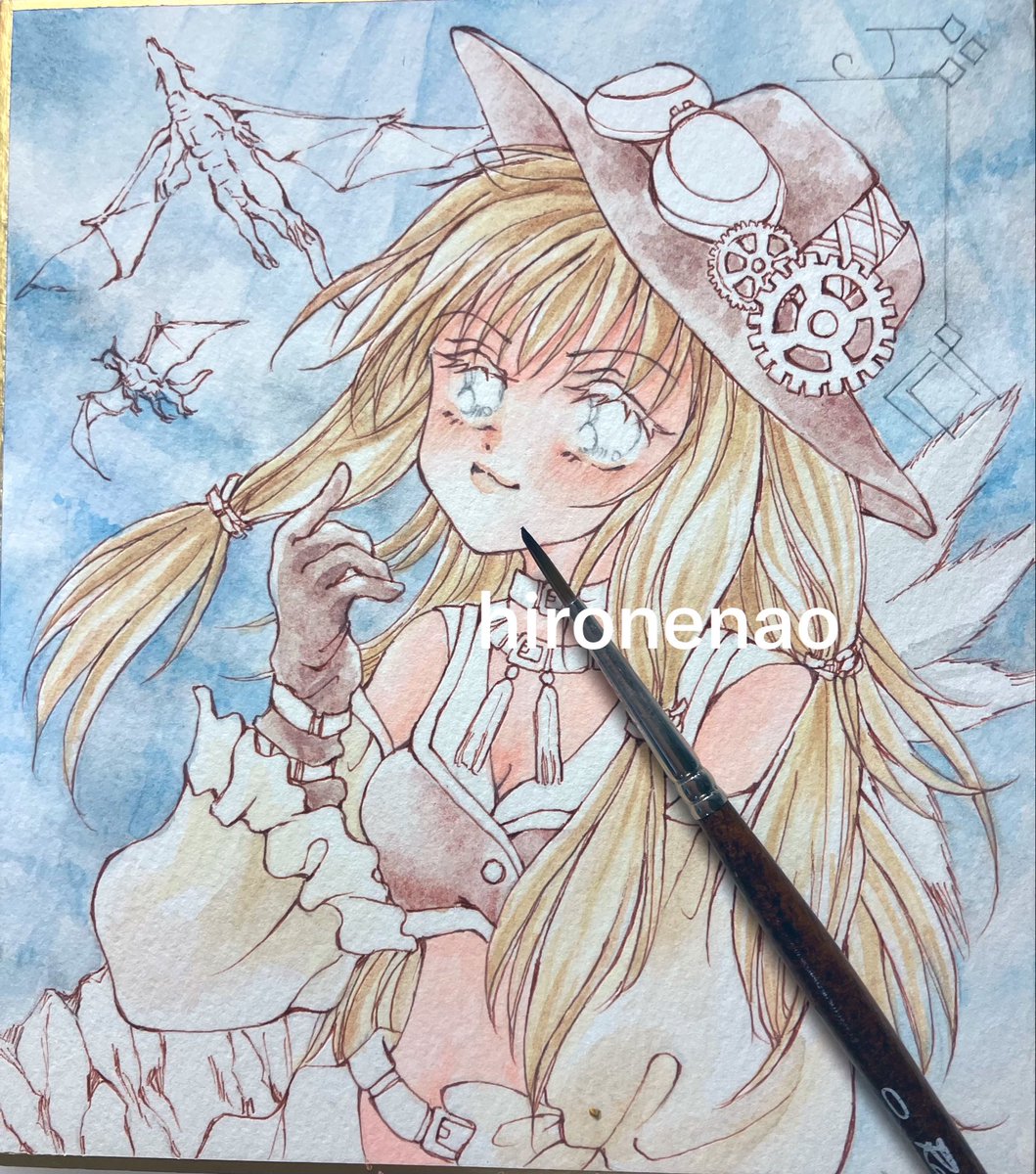 ミニ色紙🌸地塗り(((っ・ω・)っ 出来るだけ色を押さえていく 夜叉さん