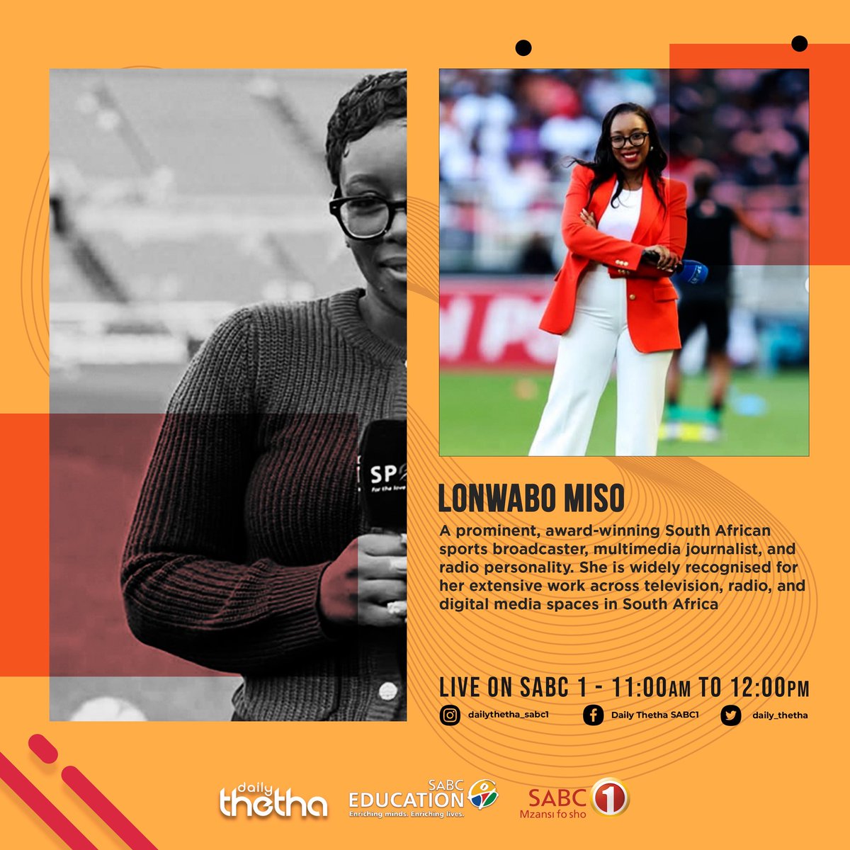 Official_SABC1's tweet photo. Today, we celebrate the women whose passion, resilience and determination continue to shape the future of sport. 

Join the conversation.

📺 Watch live on SABC 1 from 11:00–12:00.
#MzansiFoSho https://t.co/8yMftJt7Vm