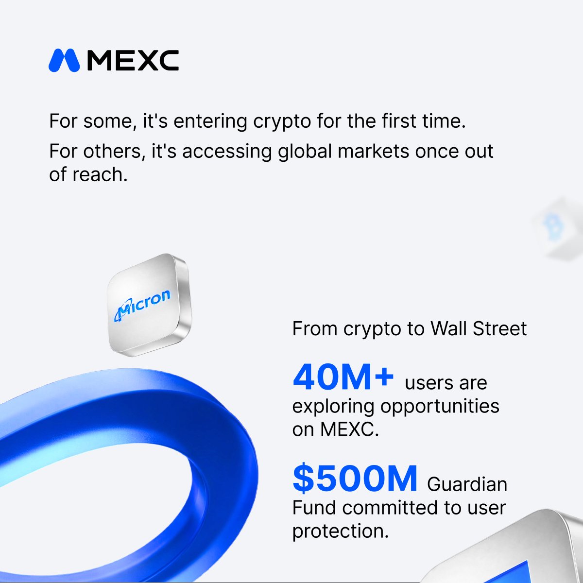 MEXC's tweet photo. Every trader starts somewhere.

Your first Bitcoin. Your first U.S. stock. Or finally accessing global markets.

At #MEXC, we’re bringing more opportunities for more people. ♾

What does a good opportunity look like to you? 

Swipe to see how we’re turning it into reality → ️