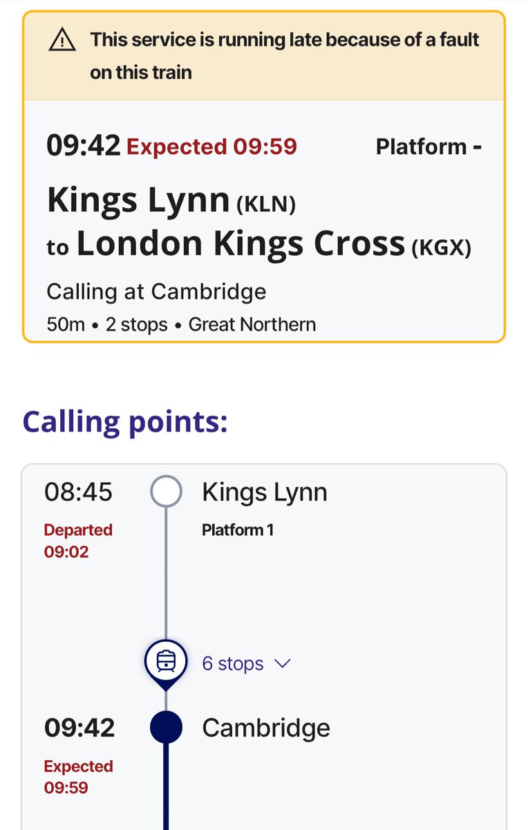 WhatNowTrain's tweet photo. Proving yet again that if it ain't one thing, it's another.

Man doing something at Alexander Palace paralyses services on totally unconnected @TLRailUK and @GNRailUK trains between London and #Cambridge for 13 hours yesterday. And now trains break before they even leave? https://t.co/36Y25FI9UM