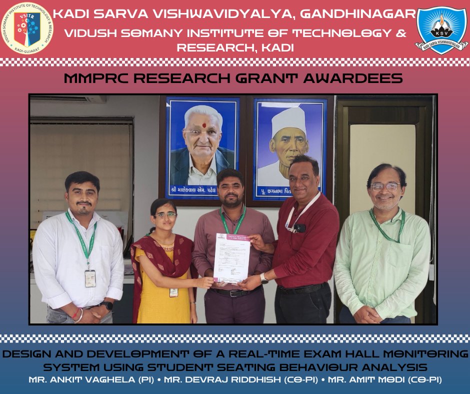 VidushITR's tweet photo. ๐ VSITR Faculty Secure Five MMPRC Research Grants Worth โน4.60 Lakhs! Research that inspires. Innovation that transforms. Impact that lasts. #VSITR #KSV #MMPRC #ResearchGrant #ResearchExcellence #Innovation #ArtificialIntelligence #Healthcare #Telemedicine https://t.co/5gyldu2C8X