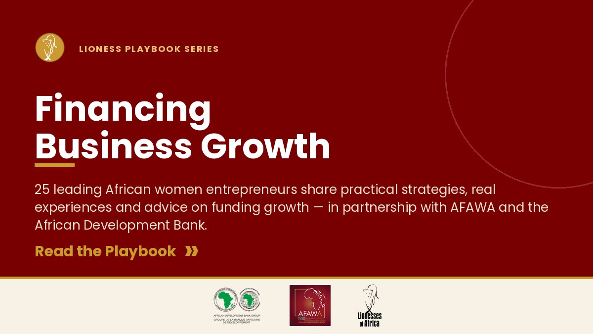 AfDB_Group's tweet photo. The #FinancingBusinessGrowth Playbook is now available. 

Produced by @lionessesofafrica in partnership with @AfDB_Group’s Affirmative Finance Action for Women in Africa (#AFAWA), it features insights from 25 leading African women entrepreneurs on how they became funding-ready and financed business growth: https://t.co/NjNvQBOPYM

Access the Playbook: https://t.co/PwXfnRSV8O