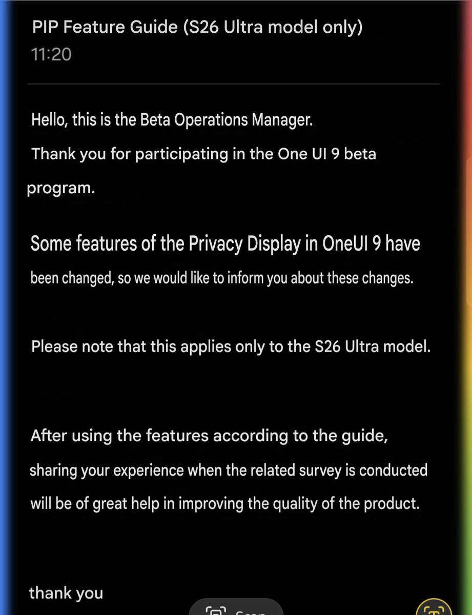 tarunvats33's tweet photo. Galaxy S26 Ultra's Privacy Display is more powerful than many people realize.

You can now use it with:
• Picture-in-Picture (PiP)*

This means your content stays protected from side angles even while using the PiP feature in public.

* One UI 9 users only https://t.co/WPbHN7KZ58