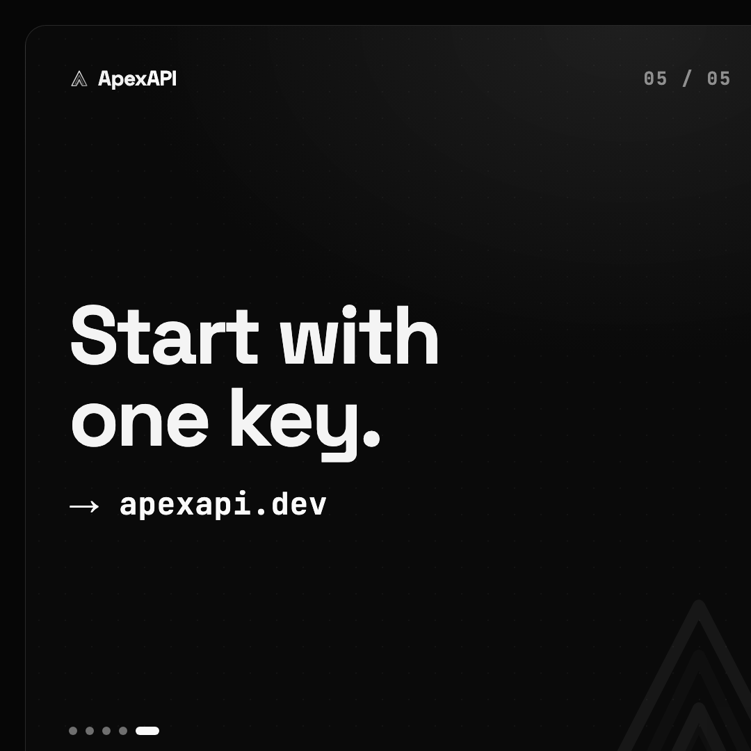 ApexApiDev's tweet photo. You don't need 12 API accounts. One ak- key puts 129+ models behind one endpoint: chat, image, video and sound, on one bill. https://t.co/WRJc1V1glc https://t.co/0QyextveWJ