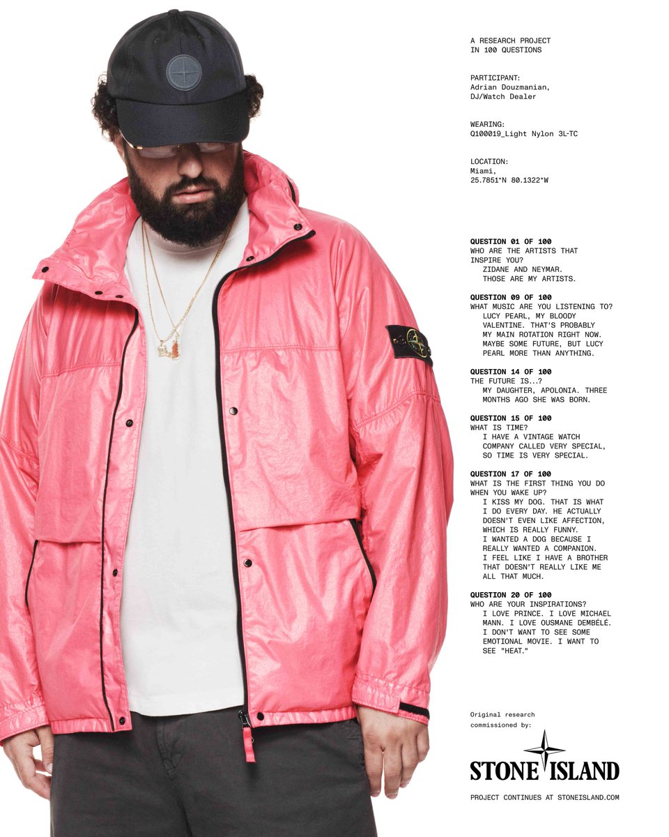 stoneisland's tweet photo. DJ/Watch Dealer Adrian Douzmanian wears Q100019 Light Nylon 3L-TC jacket, from the Autumn_Winter '026 collection. Taken from ‘Community as a Form of Research’.

Q100019 Light Nylon 3L-TC, a hooded jacket made from a lightweight 3-layer nylon.

#StoneIslandAW26 #TheCompassInside https://t.co/2DwsCEKVTu