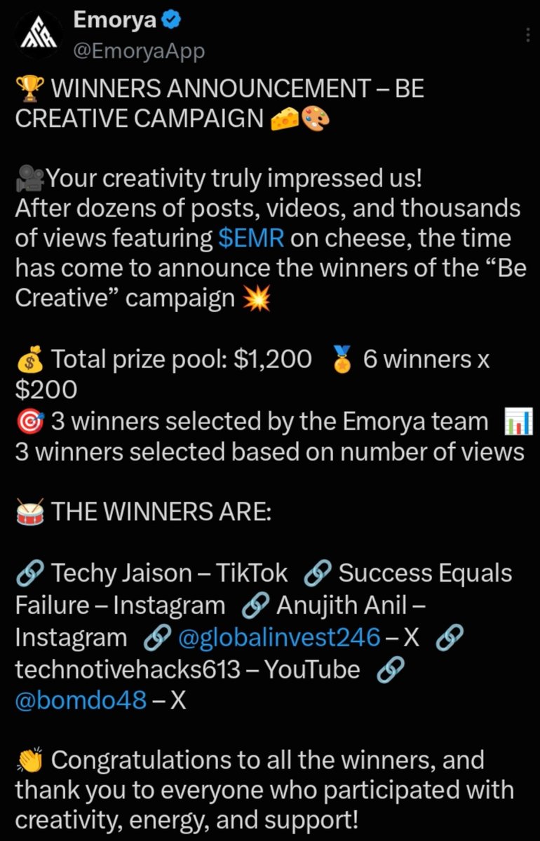 GLOBALINVEST246's tweet photo. Winning the @emorya #BeCreative a few months back was an surreal moment for me.
Through every peak and valley, Iโve given Emorya my absolute all. Getting picked again would be pure ecstasy ๐
But honestly, just being on this journey for the long haul has been an amazing ride ๐ช https://t.co/dANjUTbf53