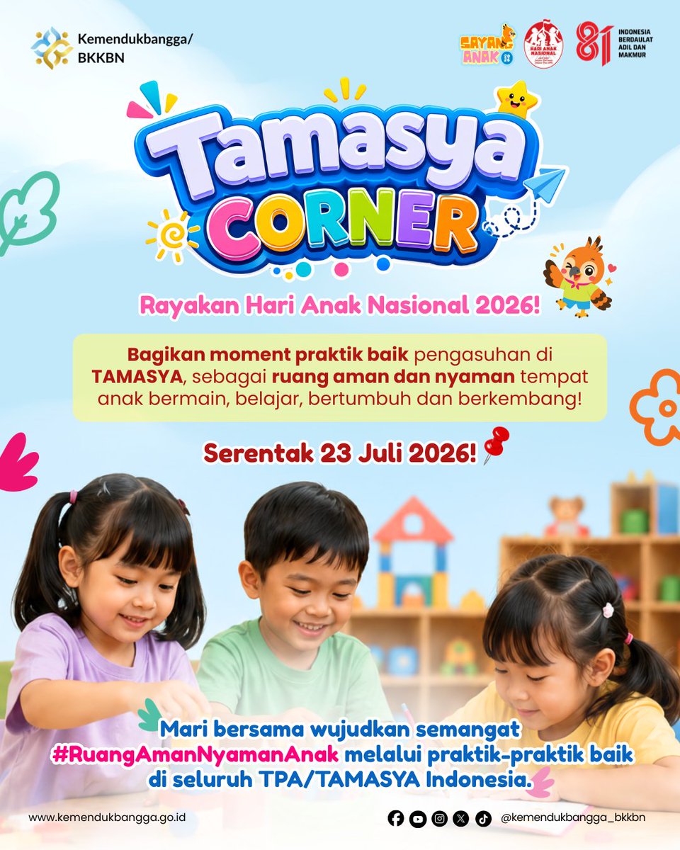 BKKBNKalsel's tweet photo. Halo, Sobat Kemendukbangga/BKKBN! 👋🏻

Hari Anak Nasional 2026 adalah momentum untuk menunjukkan bahwa setiap anak berhak tumbuh di lingkungan yang aman, nyaman, sehat, inklusif, dan penuh kasih. https://t.co/5SjrKe5Gsg