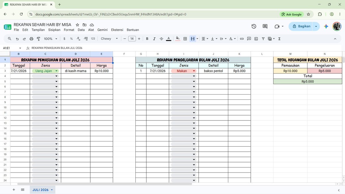 bremthing's tweet photo. hai semuaaa 🐈

kali ini misa bawain lagi template rekapan pemasukan dan pengeluaran via spreadsheet lagi nih 🗂️ temanya simple ajaaa biar nyaman di semua mata pengguna hihi ⭐️

kali ini bisa di pakai umum — ga harus hanya anak BA aja semua bisaaa pakai 🤏🏻 yuk mulai rekapan! https://t.co/NIIwZ69DpG
