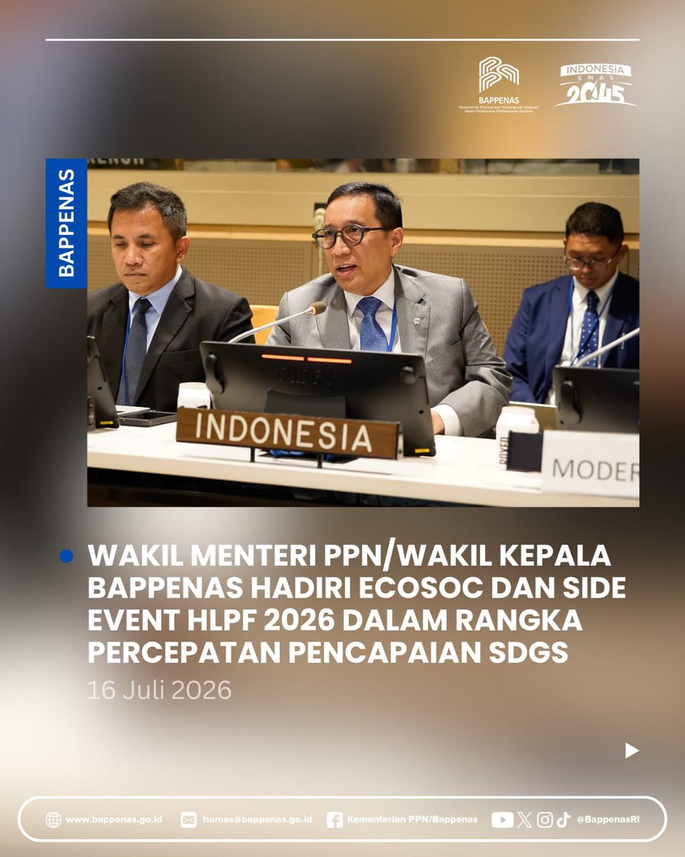 BappenasRI's tweet photo. #SahabatPembangunan, Wakil Menteri PPN/Wakil Kepala Bappenas Febrian Alphyanto Ruddyard menghadiri High-Level Segment Dewan Ekonomi dan Sosial Perserikatan Bangsa-Bangsa (Economic and Social Council/ECOSOC) serta membuka Side Event Leveraging Renewable Energy for Food Security… https://t.co/fLgT0V7jl6