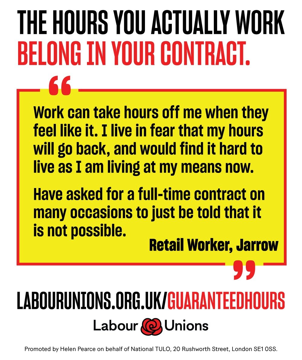 labourunionsuk's tweet photo. Knowing what hours you’re going to work each week means you’re able to plan your finances, your childcare – your life. 

There’s no security at work when your hours and pay are at the whim of your boss. 2/3 https://t.co/lpuJN8ELTm